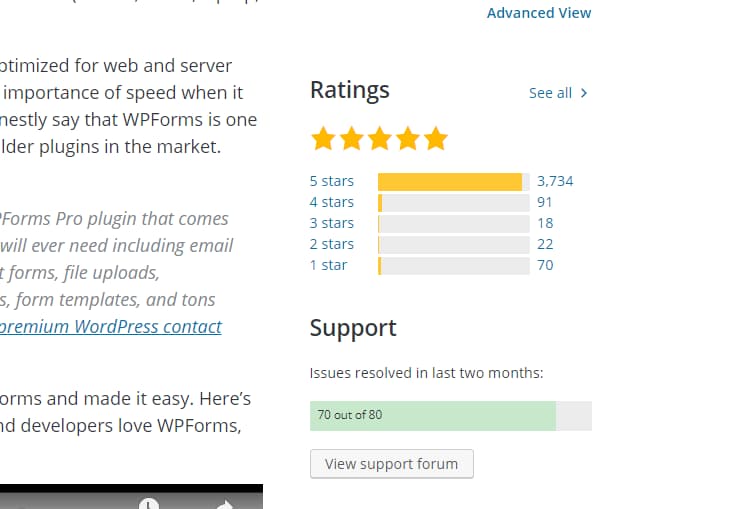 wpforms lite plugin ratings
