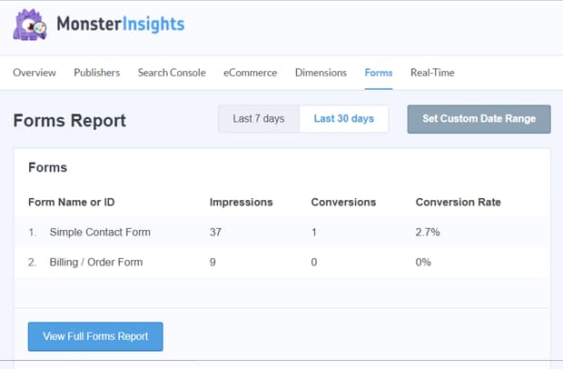 monsterinsights forms report