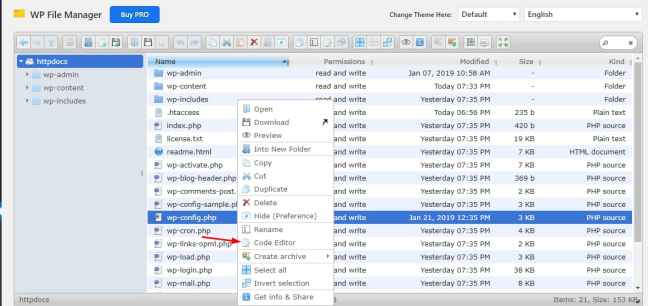 open wp-config.php using code editor