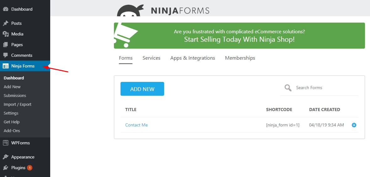 ninja forms dashboard
