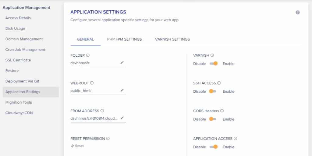 Cloudways Application Settings