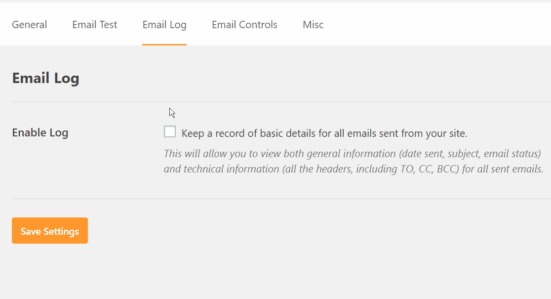enable email logging wordpress