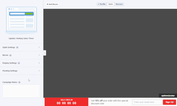 display optinmonster countdown timer at top of the page