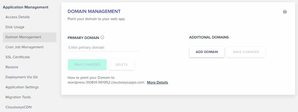 Domain Management Console - Cloudways