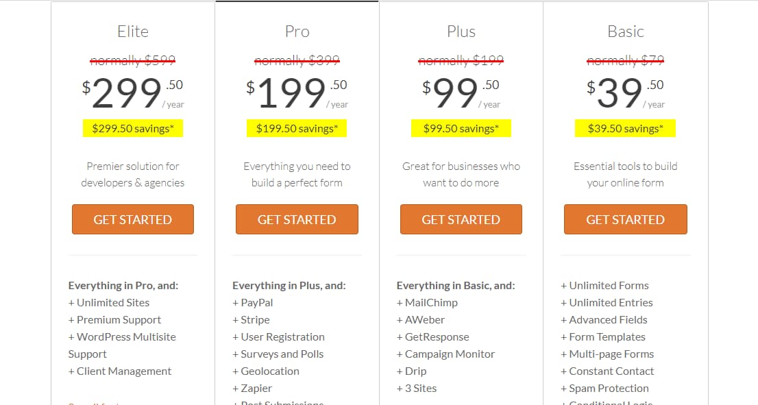 wpforms plans and pricing