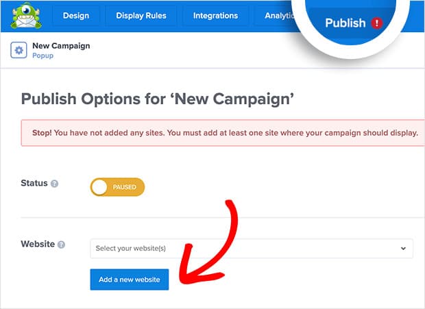 publish optinmonster exit intent popup campaign