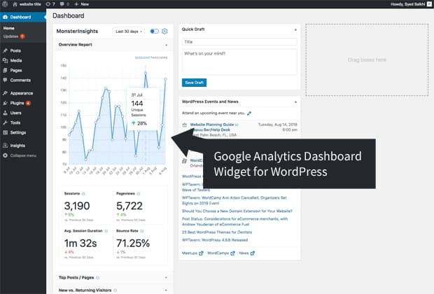 google analytics dashboard widget for wordpress