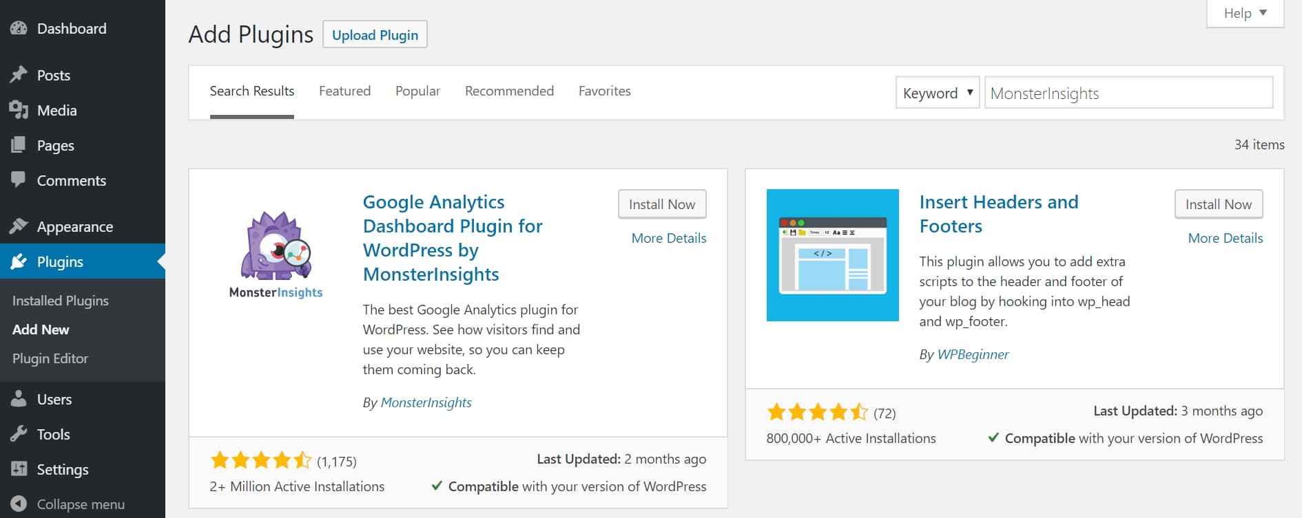 install and activate monsterinsights