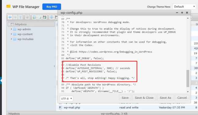disable WordPress post revisions using code