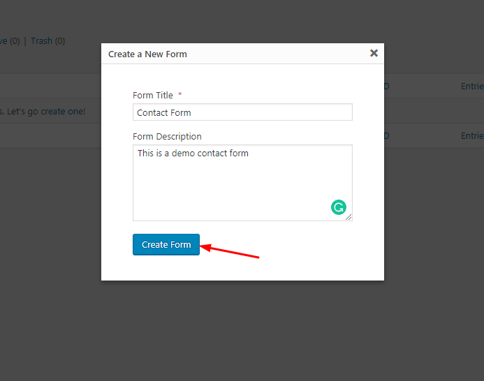 create a new form using gravity forms