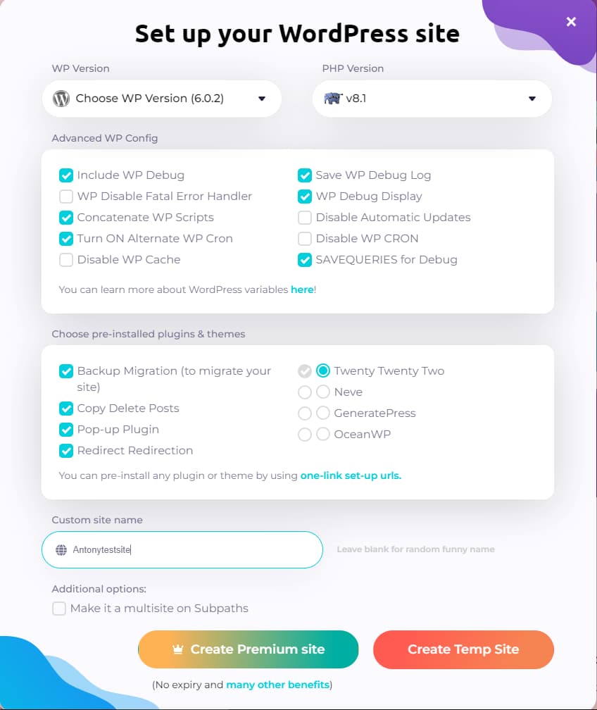 tastewp advanced setup