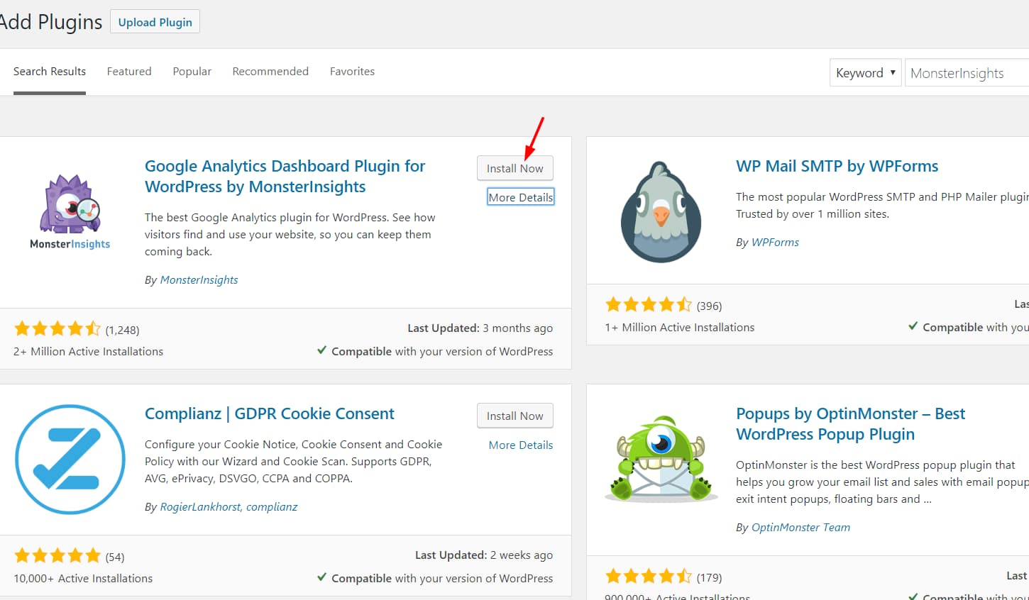 install monsterinsights wordpress plugin