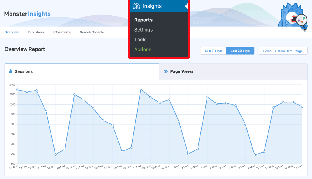 monsterinsights overview report