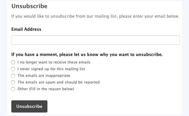 mailchimp unsubscribe form