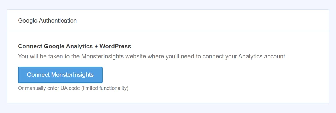 monsterinsights google authentication