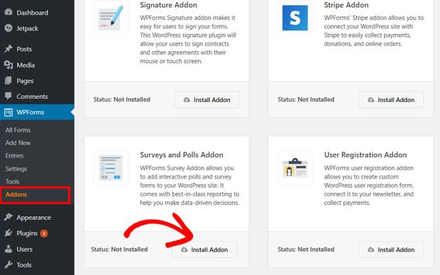 install surveys and polls addon - wpforms