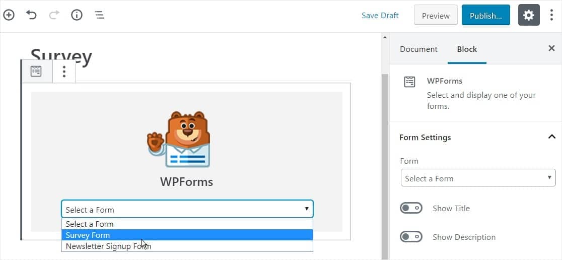 wpforms survey gutenberg block