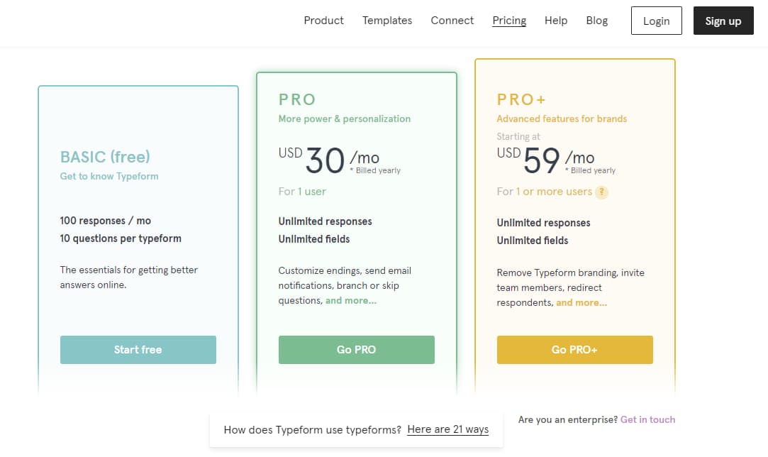 wpforms vs typeform plans and pricing