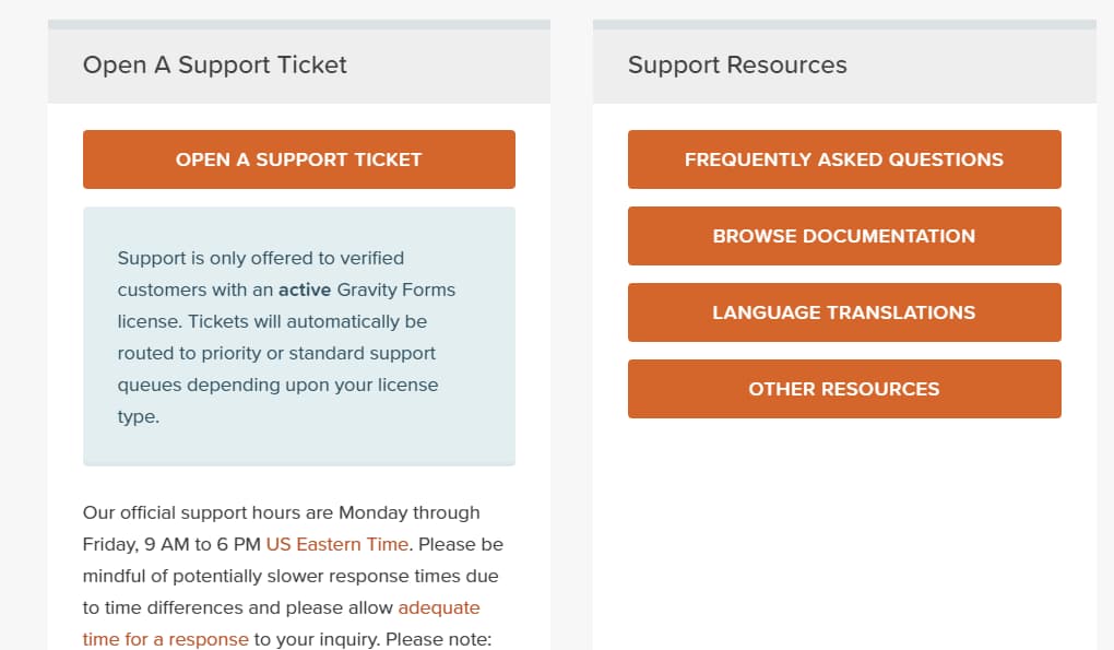 gravity forms customer support