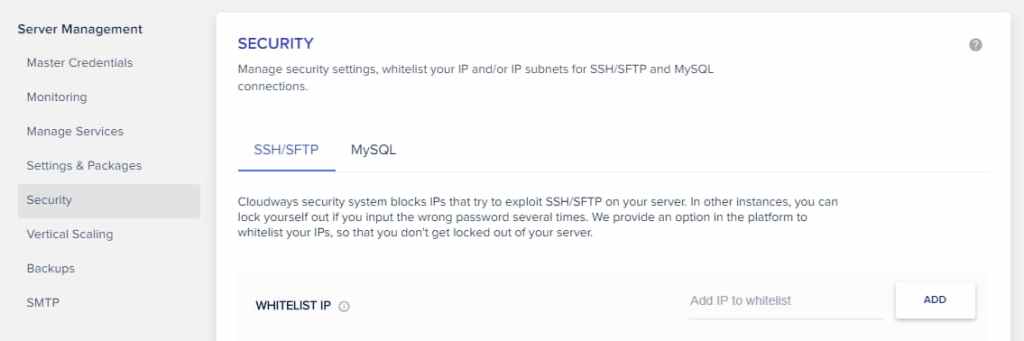 cloudways ssh sfto security settings