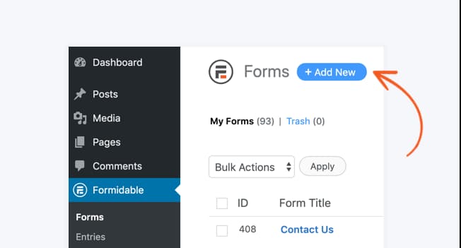 create a new form using formidable forms add new button