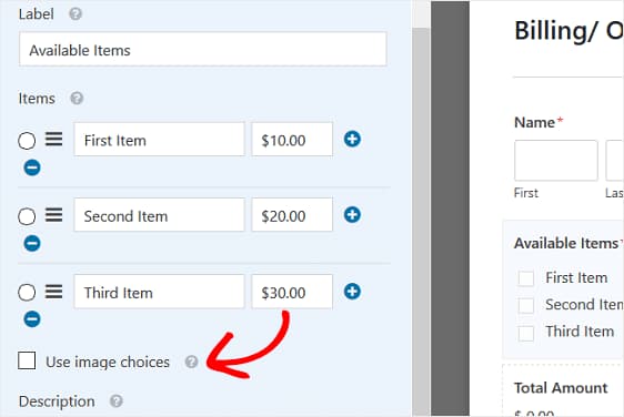 create image checkbox order form in wordpress