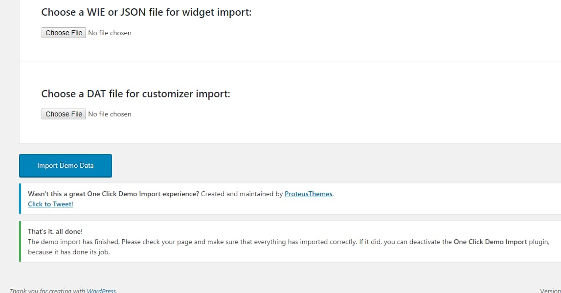 demo content successfully imported