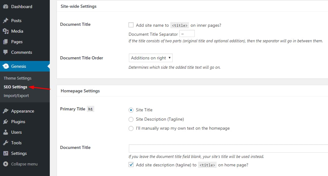 genesis seo settings