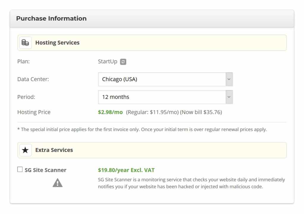 SiteGround account information