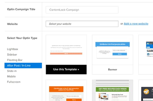 Optinmonster - create optin screen