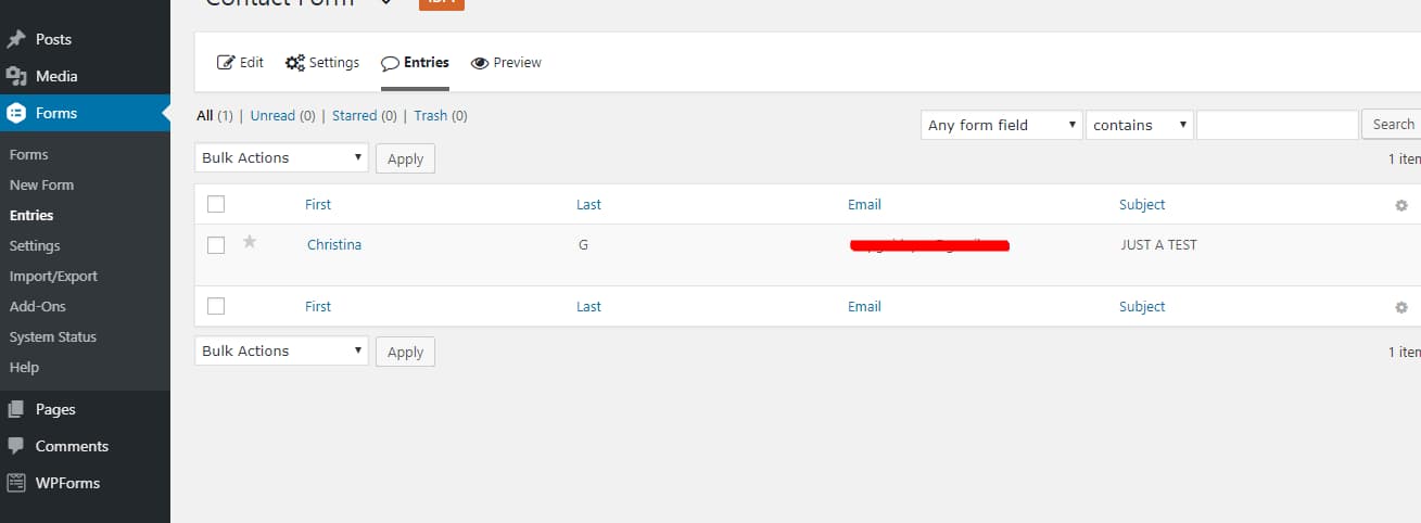 gravity forms entries